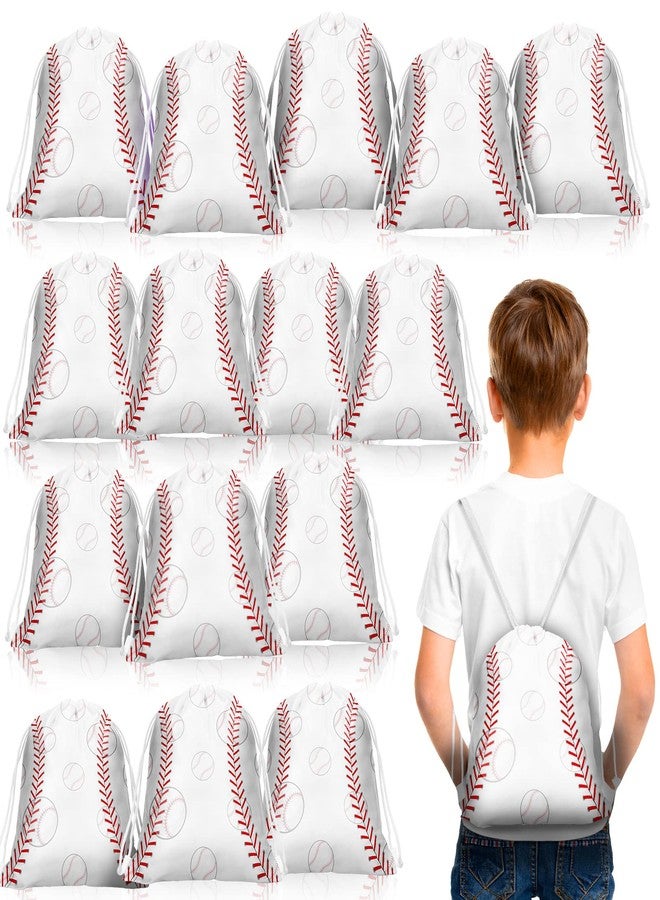 Woanger 24 Pcs Drawstring Softball Baseball Soccer Party Favor Bags 9.8 x 11.8 Inch Goodie Candy Treat Gift Snack Bags for Team Sport Ball Theme Birthday Party Supplies (White Baseball) - Image 1