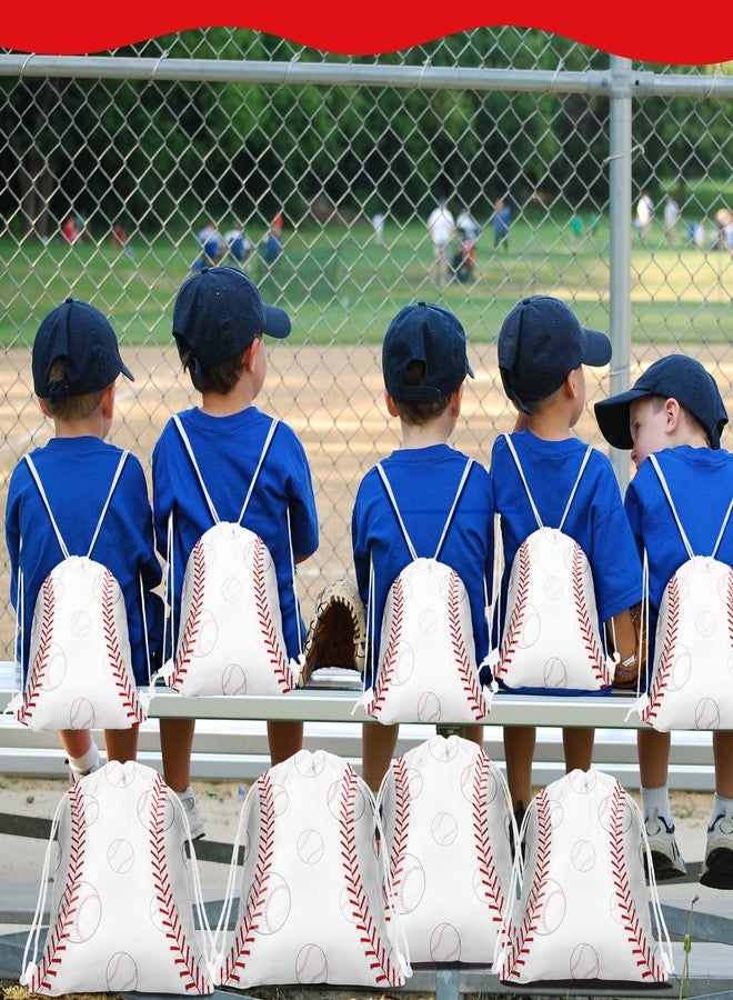 Woanger 24 Pcs Drawstring Softball Baseball Soccer Party Favor Bags 9.8 x 11.8 Inch Goodie Candy Treat Gift Snack Bags for Team Sport Ball Theme Birthday Party Supplies (White Baseball) - Image 2