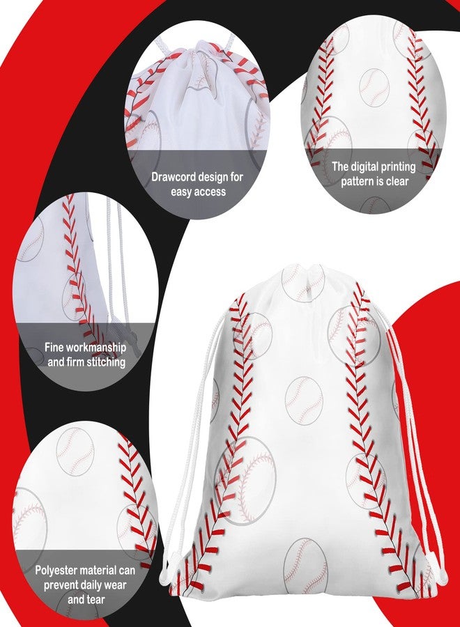 Woanger 24 Pcs Drawstring Softball Baseball Soccer Party Favor Bags 9.8 x 11.8 Inch Goodie Candy Treat Gift Snack Bags for Team Sport Ball Theme Birthday Party Supplies (White Baseball) - Image 4