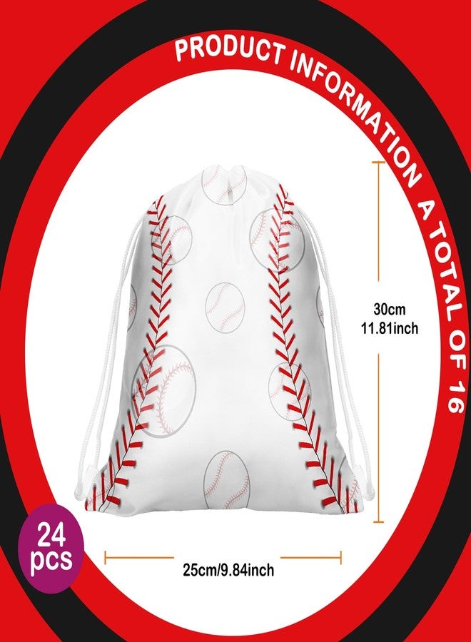 Woanger 24 Pcs Drawstring Softball Baseball Soccer Party Favor Bags 9.8 x 11.8 Inch Goodie Candy Treat Gift Snack Bags for Team Sport Ball Theme Birthday Party Supplies (White Baseball) - Image 3