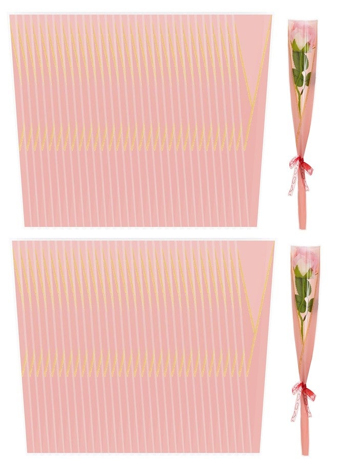 mifengda 100pcs Single Rose Sleeve Flower Wrapping Paper Single Flower Packaging Bags Waterproof Single Flower Wrapping Bags Gold Edge Flower Bouquet Sleeve for Mother's Day Wedding Bouquet Valentine's Gifts - Image 1
