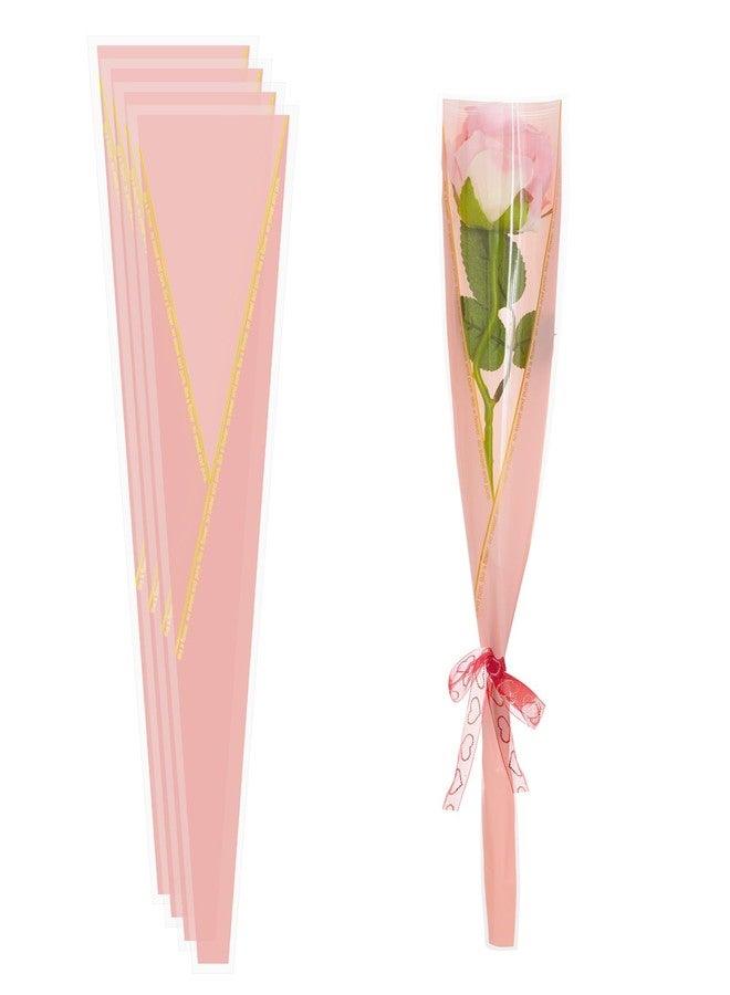mifengda 100pcs Single Rose Sleeve Flower Wrapping Paper Single Flower Packaging Bags Waterproof Single Flower Wrapping Bags Gold Edge Flower Bouquet Sleeve for Mother's Day Wedding Bouquet Valentine's Gifts - Image 2