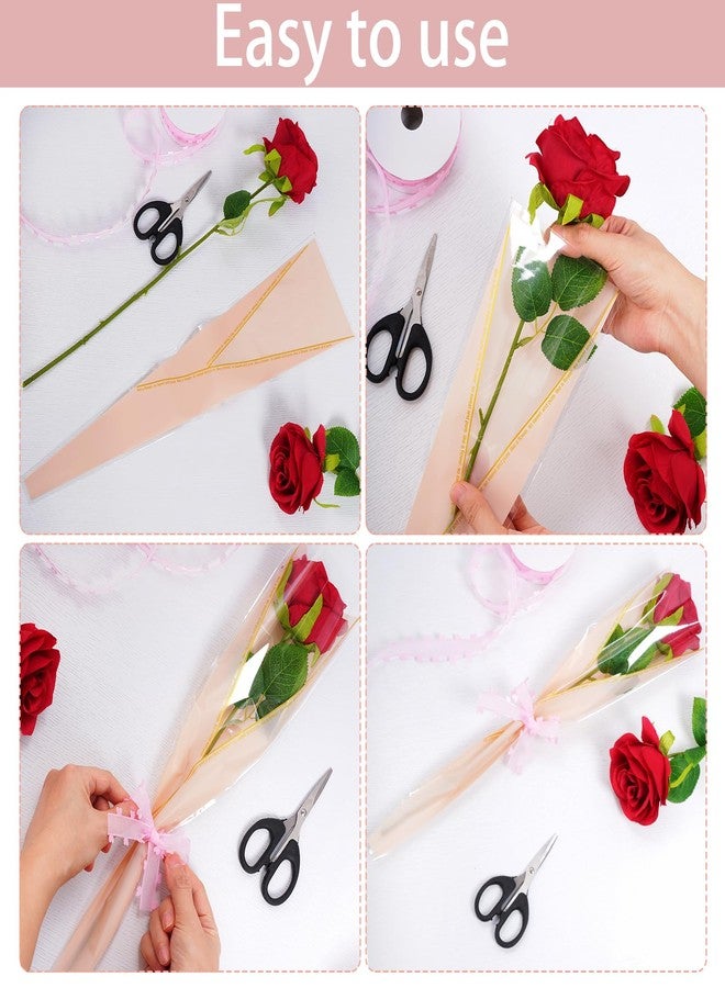 mifengda 100pcs Single Rose Sleeve Flower Wrapping Paper Single Flower Packaging Bags Waterproof Single Flower Wrapping Bags Gold Edge Flower Bouquet Sleeve for Mother's Day Wedding Bouquet Valentine's Gifts - Image 4