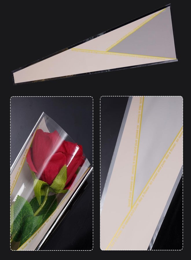 mifengda 100pcs Single Rose Sleeve Flower Wrapping Paper Single Flower Packaging Bags Waterproof Single Flower Wrapping Bags Gold Edge Flower Bouquet Sleeve for Mother's Day Wedding Bouquet Valentine's Gifts - Image 3