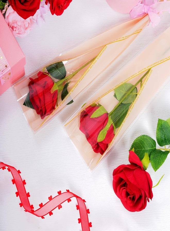 mifengda 100pcs Single Rose Sleeve Flower Wrapping Paper Single Flower Packaging Bags Waterproof Single Flower Wrapping Bags Gold Edge Flower Bouquet Sleeve for Mother's Day Wedding Bouquet Valentine's Gifts - Image 5
