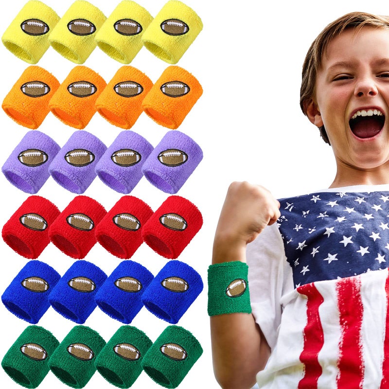 Zomiboo 24 Pieces Kids Sports Wristbands 6 Colors Football Sports Party Favor Colorful Wrist Sweatbands Cloth Wristbands for Birthday Party Sports Party - Image 2