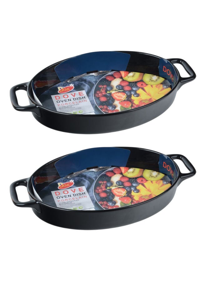 Dove 2-Piece Porcelain Oval Baking Dish with Handles Black 18 Inch 45.5x25.7x6.2cm - Image 1