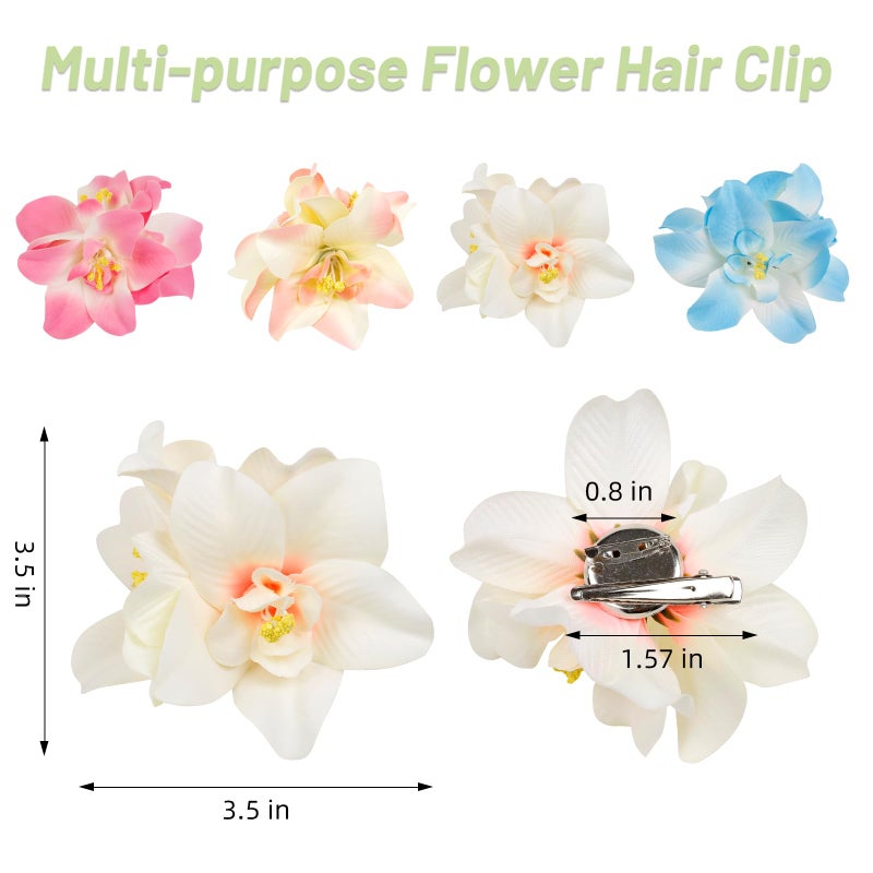 TEBIEKOY 4Pcs Hawaiian Flower Hair Clips for Women, 3.5 Inches Artificial Tropical Hair Clip Hibiscus Claw Clip Beach Vacation Party Boho Hair Accessories for Women Girls - Image 5