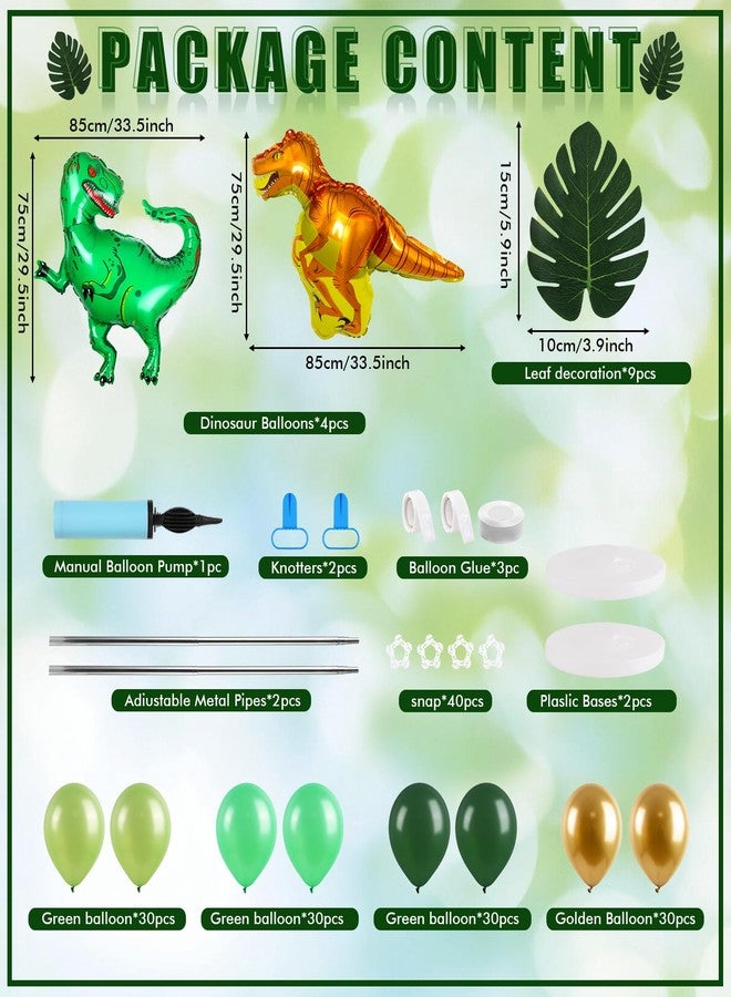 YLOLUL 2 Sets Dinosaur Balloon Column Stand Kits Adjustable Green Gold Balloons Column Kit with Monstera Jungle Jurassic Dinosaur Themed Tower Stand Kit for Dinosaurs Birthday Kids Baby Shower Party Supplie - Image 3