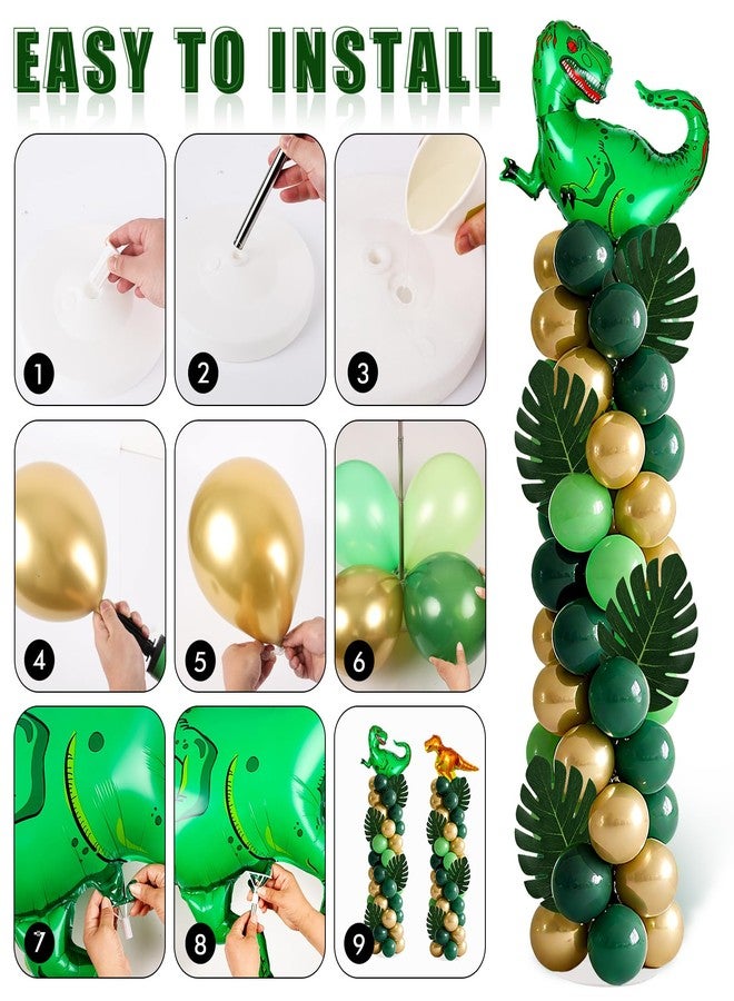 YLOLUL 2 Sets Dinosaur Balloon Column Stand Kits Adjustable Green Gold Balloons Column Kit with Monstera Jungle Jurassic Dinosaur Themed Tower Stand Kit for Dinosaurs Birthday Kids Baby Shower Party Supplie - Image 5