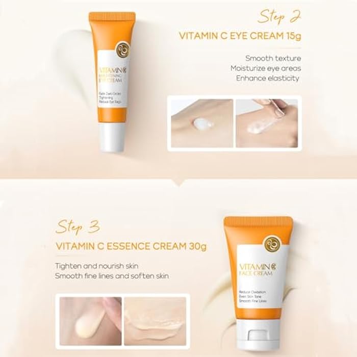 SURORAIN Skincare Set Gifts for Teenagers Girls, Vitamin C Skin Care Set Travel Size Skin Care Set Hydrating Skin Reduce Wrinkles Includes Face Serum,Eye Cream,Face Cream Smoothing Fine Lines（3PCS） - Image 3