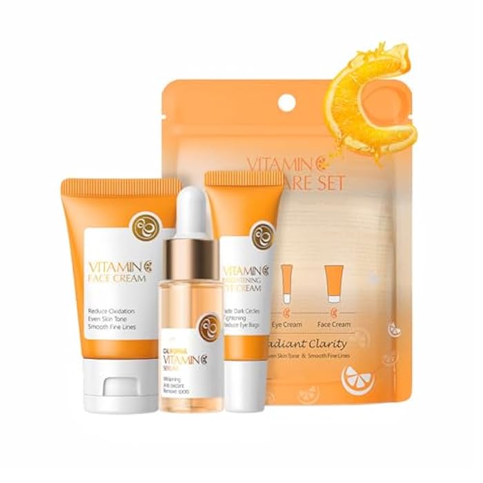 SURORAIN Skincare Set Gifts for Teenagers Girls, Vitamin C Skin Care Set Travel Size Skin Care Set Hydrating Skin Reduce Wrinkles Includes Face Serum,Eye Cream,Face Cream Smoothing Fine Lines（3PCS） - Image 1