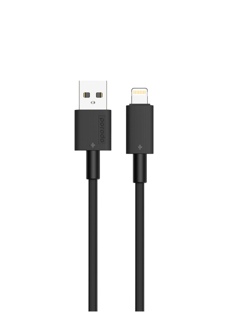 porodo - USB-A to Lightning Durable Charging Cable 1.2m / Data Transfer & Fast Charging / Tangle Free / PVC Cable - Black - Image 1