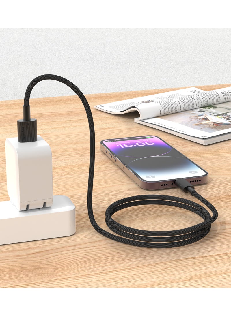 porodo - USB-A to Lightning Durable Charging Cable 1.2m / Data Transfer & Fast Charging / Tangle Free / PVC Cable - Black - Image 1