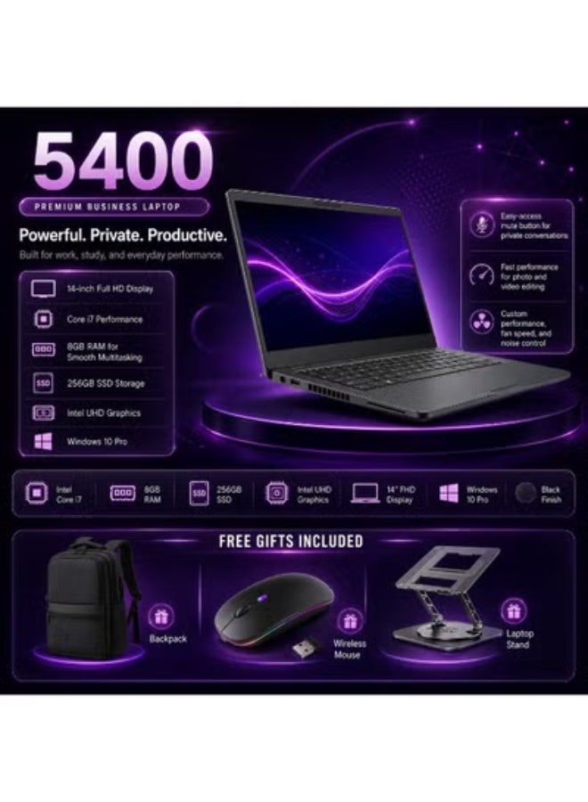 14 Inch Full HD Business Laptop with Core i7 Processor, 8GB RAM, Fast SSD Storage, Stand, Mouse and Carry Bag for Work and Study - Image 1