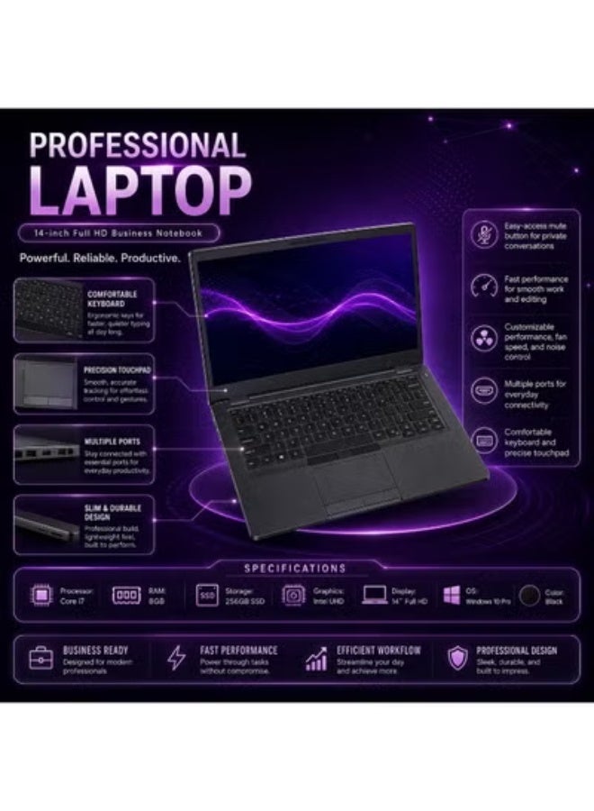 14 Inch Full HD Business Laptop with Core i7 Processor, 8GB RAM, Fast SSD Storage, Stand, Mouse and Carry Bag for Work and Study - Image 4