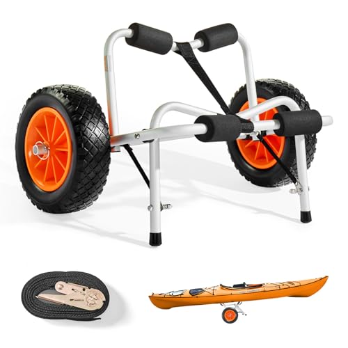 VEVOR Kayak Cart, 250 lbs Load Capacity, Foldable Kayak Trolley with 10-inch Solid PU Tires & 1 Ratchet Strap, Paddle Board Trolley for Carrying Kayaks, Canoes, Paddleboards, Float Mats, Jon Boats - Image 1