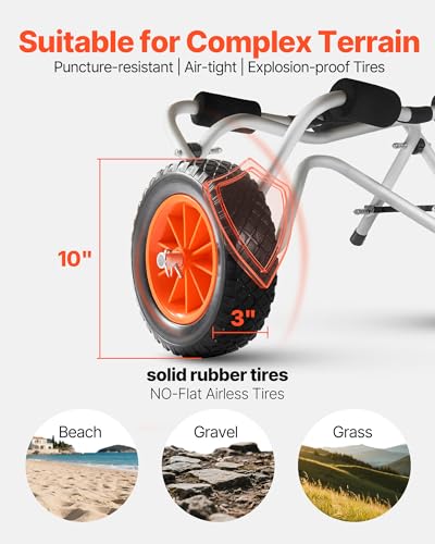 VEVOR Kayak Cart, 250 lbs Load Capacity, Foldable Kayak Trolley with 10-inch Solid PU Tires & 1 Ratchet Strap, Paddle Board Trolley for Carrying Kayaks, Canoes, Paddleboards, Float Mats, Jon Boats - Image 3