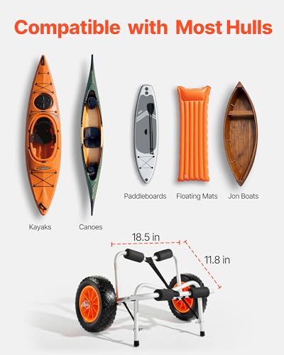 VEVOR Kayak Cart, 250 lbs Load Capacity, Foldable Kayak Trolley with 10-inch Solid PU Tires & 1 Ratchet Strap, Paddle Board Trolley for Carrying Kayaks, Canoes, Paddleboards, Float Mats, Jon Boats - Image 5