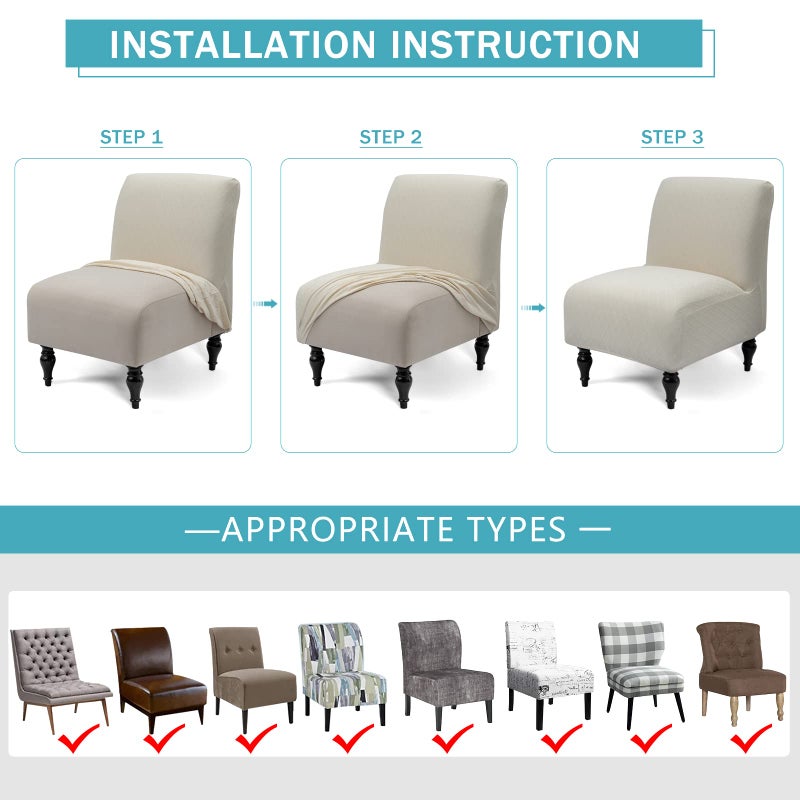 Iauddy Armless Accent Slipper Chair Cover Slipcover,Stretch Spandex Removable Jacquard Non-Slip Silp Cover for Accent Chair Without Arms Furniture Protector for Living Dining Room - Image 4