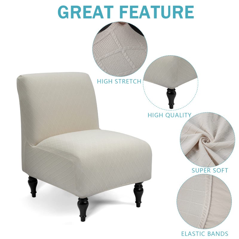 Iauddy Armless Accent Slipper Chair Cover Slipcover,Stretch Spandex Removable Jacquard Non-Slip Silp Cover for Accent Chair Without Arms Furniture Protector for Living Dining Room - Image 5