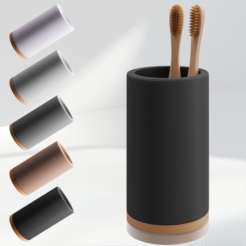 Matani Bamboo Toothbrush Holder Diatomite Tooth Brush Organizer - Storage Stand for Small Bathroom & Counter - Removable Base & Drain Holes, Water-Absorbent & Quick-Drying (Black) - Image 1