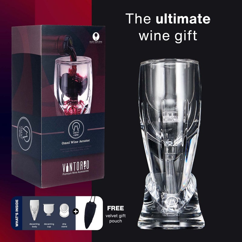 Vintorio Wine Aerator OMNI Set - Premium Decanter for Red Wine Lovers with Gift Box, Velvet Bag, and Mini Stand - Durable, Crystal Clear Acrylic - Image 4