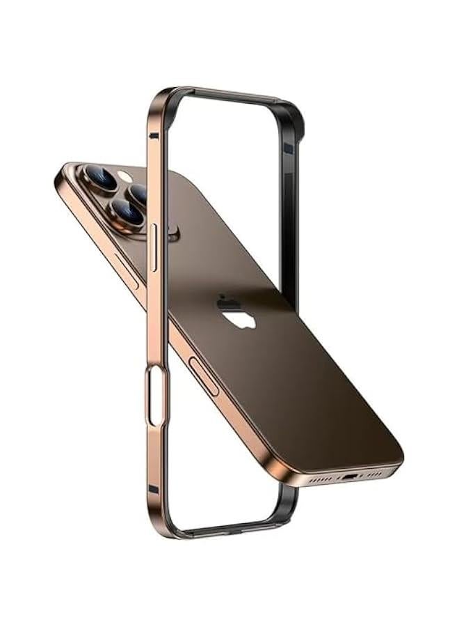 New Aluminum Frame Metal Bumper Frame Slim Hard Case Cover for iPhone16 ProMax, Metal Frame with Soft Inner Bumper, Raised Edge Protection (Gold Titanium, for iPhone16 Pro Max) - Image 1