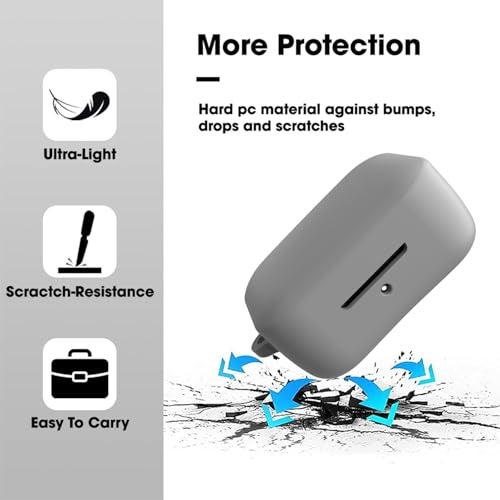 Sounce Earphone Case Cover for Boat Airdopes 800 TWS Soft Silicone Skin Case Cover Shock Absorbing Protective Case with Keychain [Front LED Visible] - Grey - Image 3