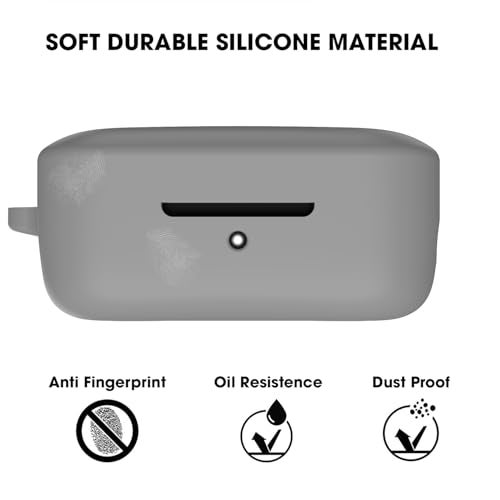 Sounce Earphone Case Cover for Boat Airdopes 800 TWS Soft Silicone Skin Case Cover Shock Absorbing Protective Case with Keychain [Front LED Visible] - Grey - Image 5