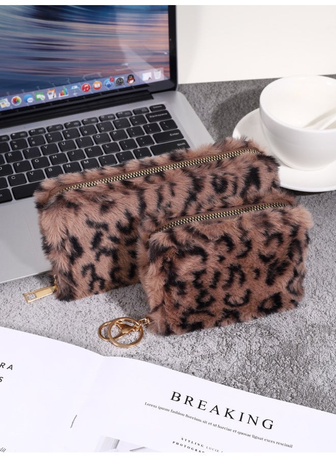 New Suit Creative Plush Coin Purse Fashion Leopard Print Plush Wallet Niche Simple Furry Card Holder