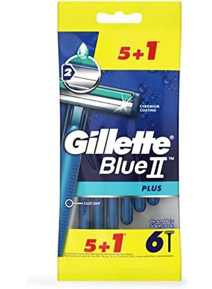 Gillette BLUE II 5+1 Plus Men Disposable Razors 6 Count - Image 1