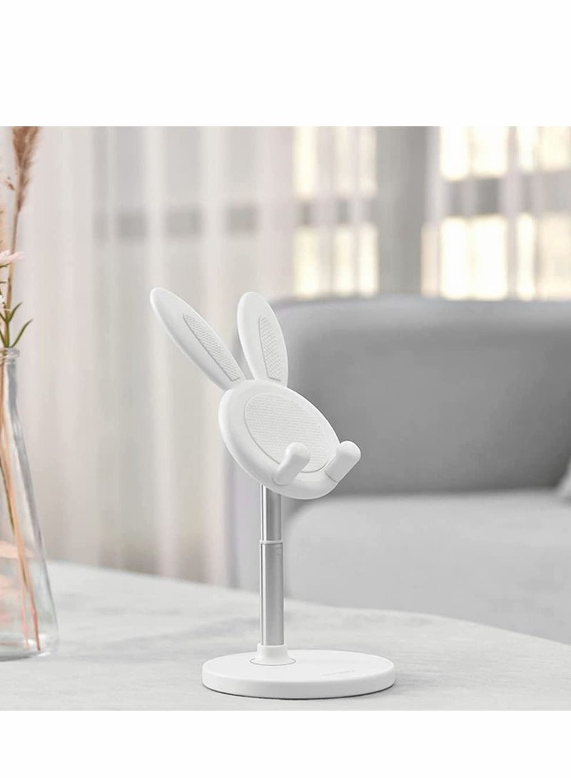 Y&D Cute Bunny Phone Stand, Angle Height Adjustable Cell Stand for Desk, Thick Case Friendly Holder Compatible with iPhone, Kindle, iPad, Switch, Tablets, All Phones (White) - Image 2