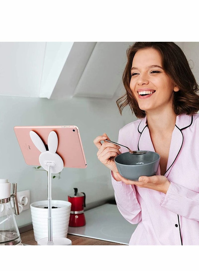 Y&D Cute Bunny Phone Stand, Angle Height Adjustable Cell Stand for Desk, Thick Case Friendly Holder Compatible with iPhone, Kindle, iPad, Switch, Tablets, All Phones (White) - Image 4