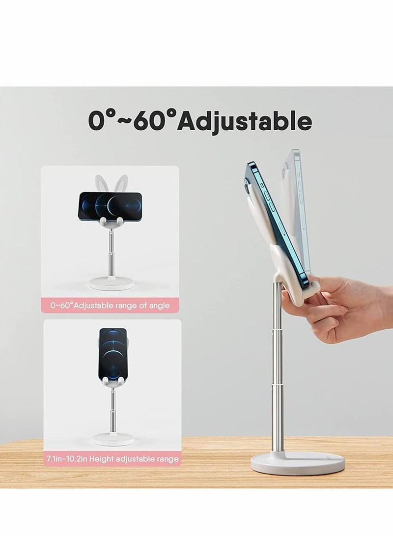 Y&D Cute Bunny Phone Stand, Angle Height Adjustable Cell Stand for Desk, Thick Case Friendly Holder Compatible with iPhone, Kindle, iPad, Switch, Tablets, All Phones (White) - Image 5