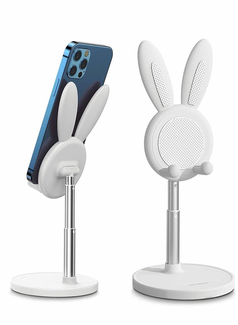 Y&D Cute Bunny Phone Stand, Angle Height Adjustable Cell Stand for Desk, Thick Case Friendly Holder Compatible with iPhone, Kindle, iPad, Switch, Tablets, All Phones (White) - Image 1