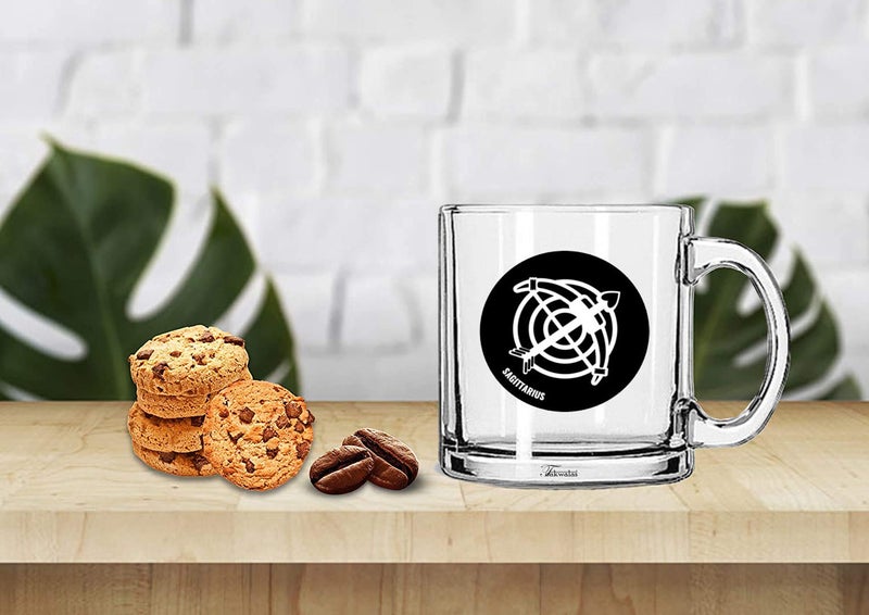 TONKWALAS " Zodiac Sign Sagittarius Printed Quote Transparent Glass Coffee Mug for Gifting (325 ML) - Image 2