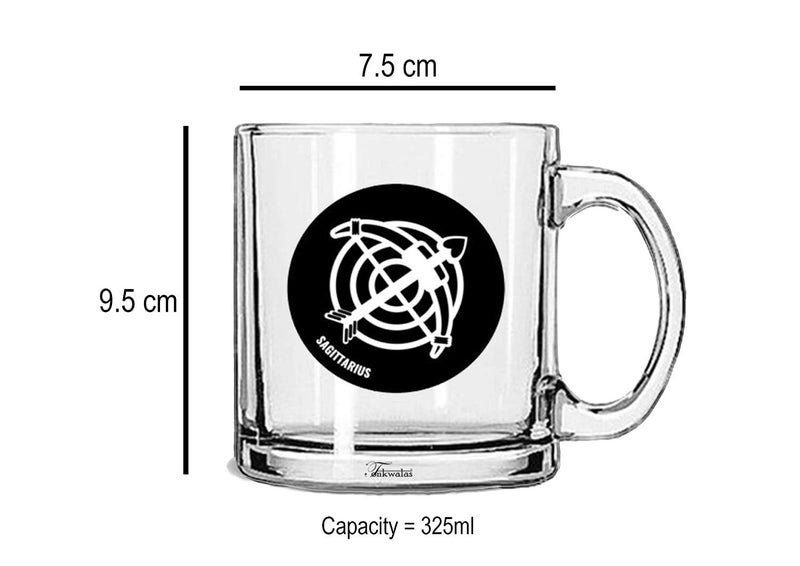 TONKWALAS " Zodiac Sign Sagittarius Printed Quote Transparent Glass Coffee Mug for Gifting (325 ML) - Image 3