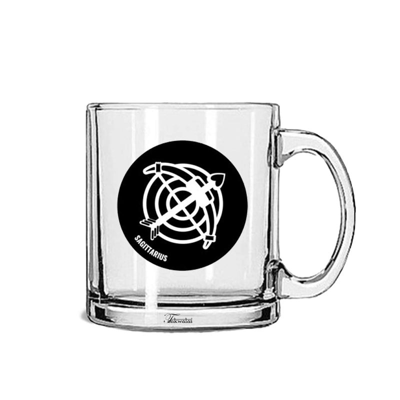 TONKWALAS " Zodiac Sign Sagittarius Printed Quote Transparent Glass Coffee Mug for Gifting (325 ML) - Image 5