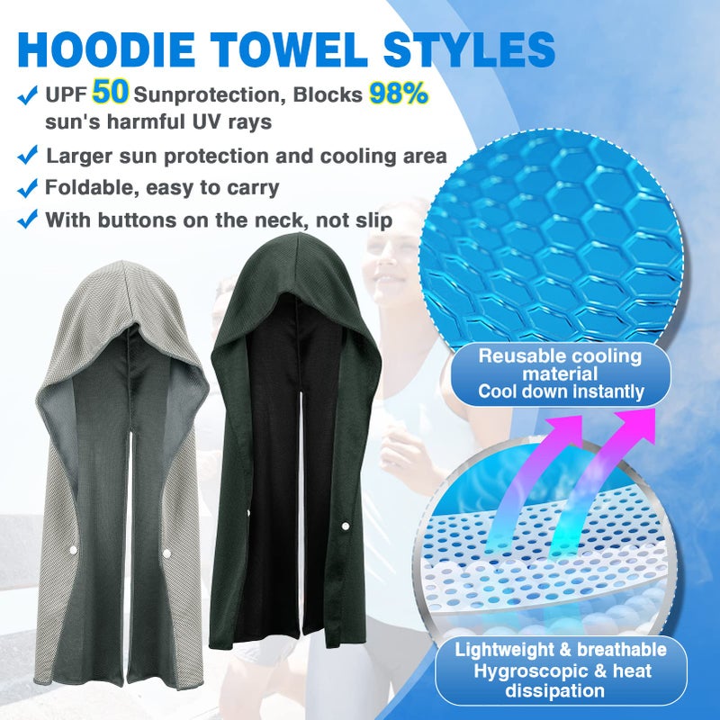 Acostop Cooling Hoodie Towels, Absorbent & Quick Drying Sweat Towel Wraps for Neck and Face, Long-Lasting Cooling and Sun Protection in Hot Weather Summer Outdoor Accessories, 4 Pcs - Image 4