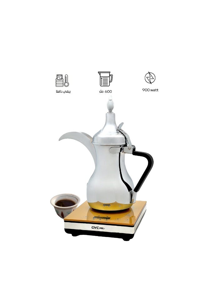 GVC دلة كهربائية لتحضير القهوة العربية، ستانلس ستيل، تصميم عربي فضي - Image 1