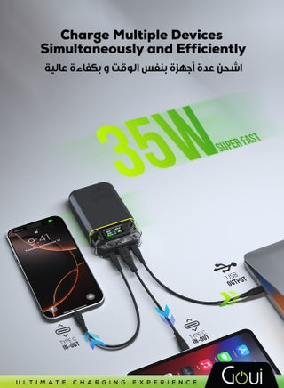 باور بانك بيست بسعة 10000 ملي أمبير - شاحن محمول بقوة 35 واط مع وظيفة الشحن المتزامن، و شحن سريع لأجهزة آيفون، سامسونج، جالاكسي، آيباد برو، إيربودز، هواوي، الأجهزة اللوحية، أجهزة تحديد المواقع، مشغلات MP3/MP4، و غيرها الكثير - تصميم صغير الحجم و مريح لتوفير طاقة فورية في أي مكان 10000 mAh - view 2