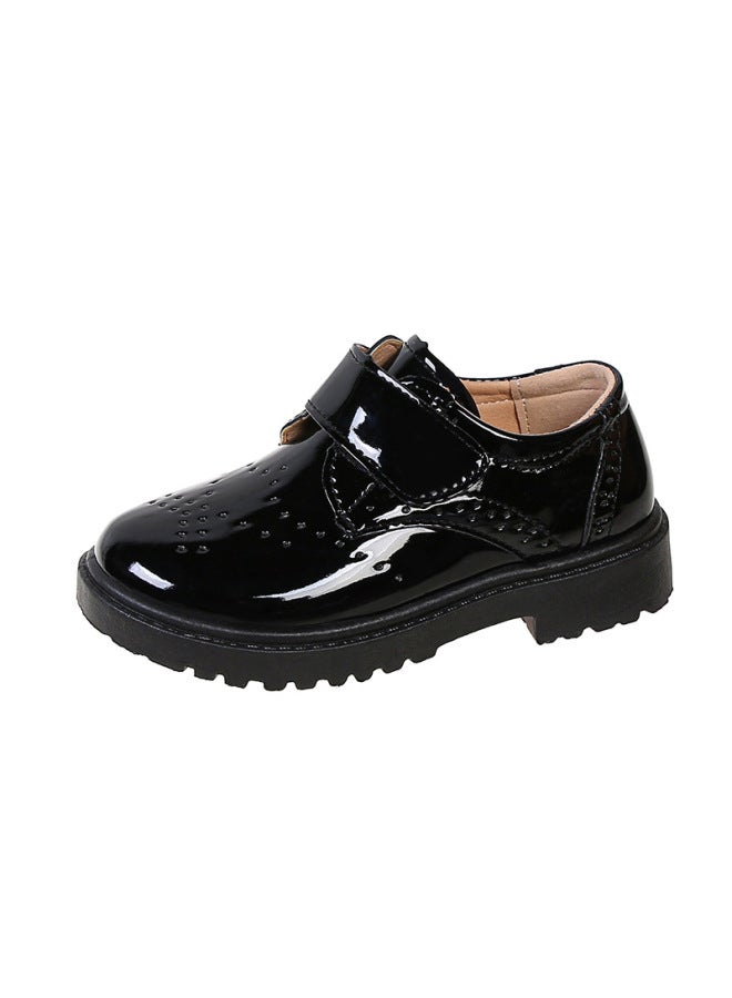 Spring And Autumn Boys' Leather Shoes Black Fashion Soft Bottom Children's Watch Performance Shoes Velcro Casual Girls' Casual Shoes