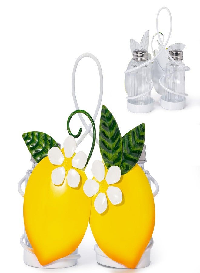 Shinlar Lemon Cute Salt and Pepper Shakers Set with Holder - 2oz Seasoning Containers with Lemon Decor Holder, Yellow Kitchen Decor and Accessories, Housewarming Gifts for Women, Portable Metal Stand - Image 1