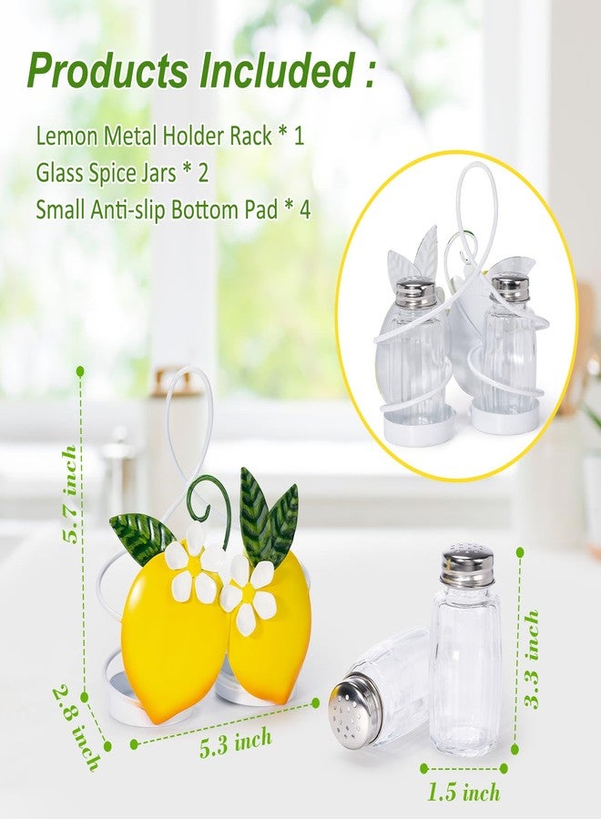 Shinlar Lemon Cute Salt and Pepper Shakers Set with Holder - 2oz Seasoning Containers with Lemon Decor Holder, Yellow Kitchen Decor and Accessories, Housewarming Gifts for Women, Portable Metal Stand - Image 2
