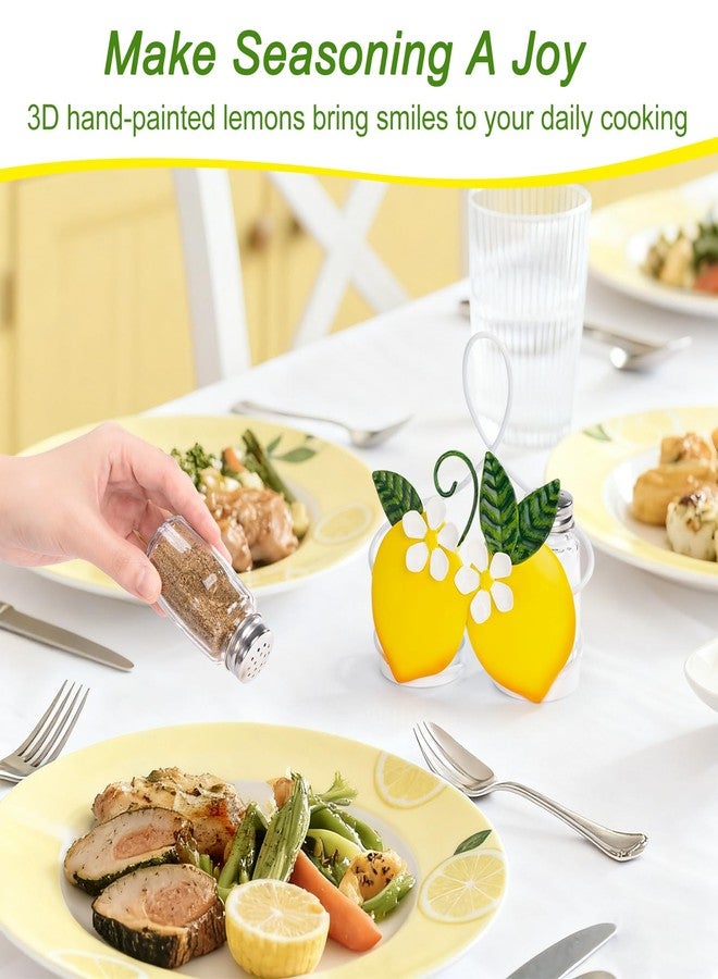 Shinlar Lemon Cute Salt and Pepper Shakers Set with Holder - 2oz Seasoning Containers with Lemon Decor Holder, Yellow Kitchen Decor and Accessories, Housewarming Gifts for Women, Portable Metal Stand - Image 3