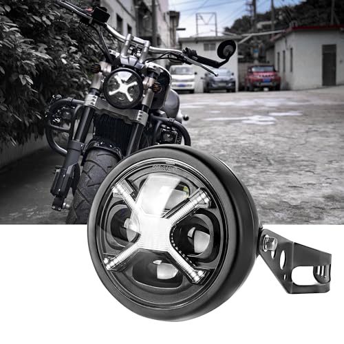 NKCELL POWER 5-3/4 5.75 Inch LED Motorcycle Headlight Assembly with White DRL Hi/Lo Beam for Harley Davidson Sportster Dyna Street Bob Low Rider Super Wide Glide 1200 48 Softail Fit 32-40mm Fork Tube - Image 1