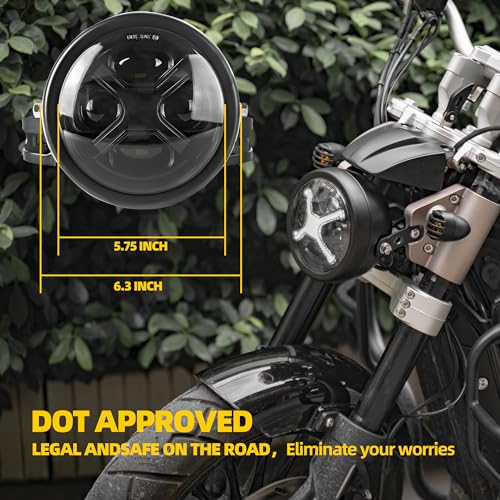 NKCELL POWER 5-3/4 5.75 Inch LED Motorcycle Headlight Assembly with White DRL Hi/Lo Beam for Harley Davidson Sportster Dyna Street Bob Low Rider Super Wide Glide 1200 48 Softail Fit 32-40mm Fork Tube - Image 4