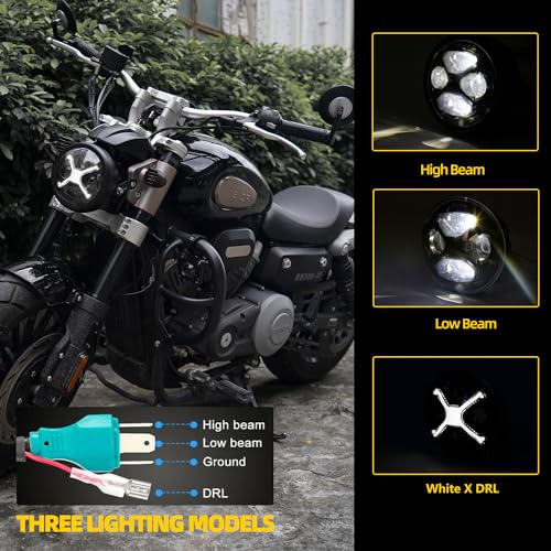 NKCELL POWER 5-3/4 5.75 Inch LED Motorcycle Headlight Assembly with White DRL Hi/Lo Beam for Harley Davidson Sportster Dyna Street Bob Low Rider Super Wide Glide 1200 48 Softail Fit 32-40mm Fork Tube - Image 2