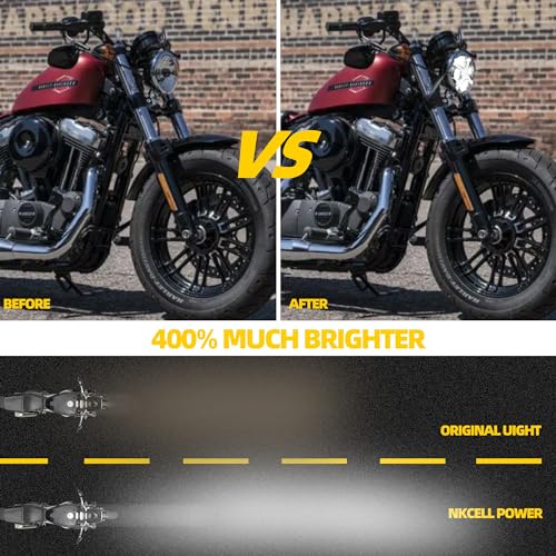 NKCELL POWER 5-3/4 5.75 Inch LED Motorcycle Headlight Assembly with White DRL Hi/Lo Beam for Harley Davidson Sportster Dyna Street Bob Low Rider Super Wide Glide 1200 48 Softail Fit 32-40mm Fork Tube - Image 3